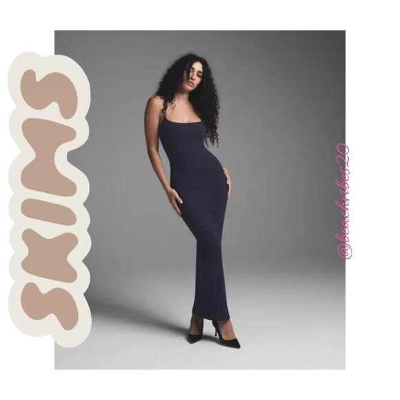 SKIMS Fits Everybody Long Slip Dress Navy Small NWOT - Picture 2 of 5
